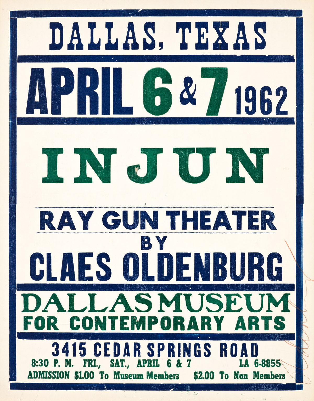 CLAES OLDENBURG (1929- ).  INJUN / RAY GUN THEATER BY CLAES OLDENBURG. 1962. 28x22 inches, 71x58¾ cm.